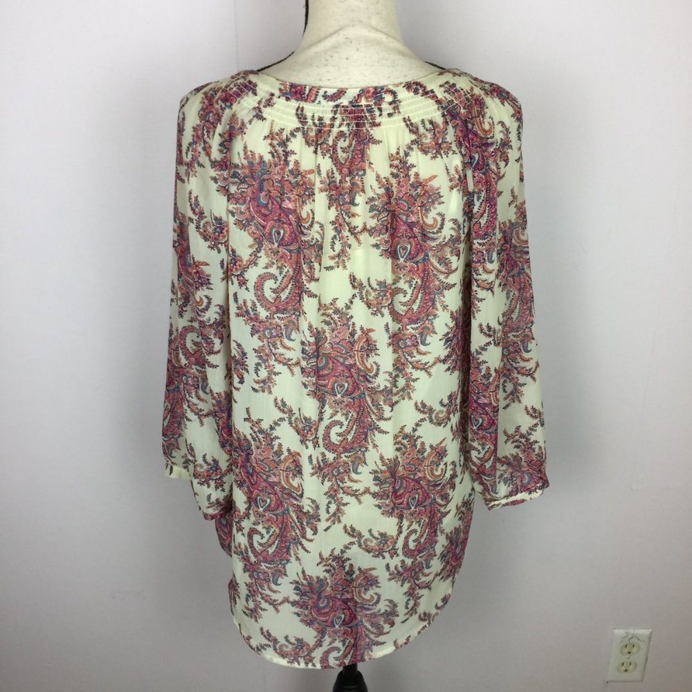 Women's Ivory Paisley Tie-Neck Blouse - Picture 2 of 14